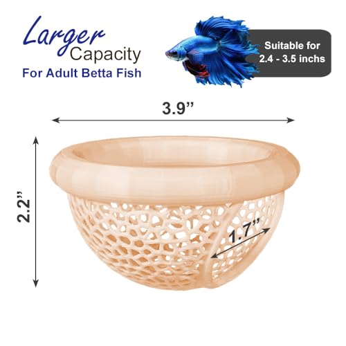 Floating Betta Hammock with Suction Cup, Shrimp Cave, Betta Fish Feeding Rings,3D Printed Aquarium Decor (Sand, Large)