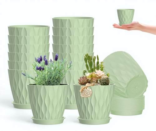 16 Pack 4 Inch Plastic Planter Pots with Tray, Heavy Duty Indoor Outdoor Planter Pots with 48 Drainage Holes for Herbs, Succulents, Seedlings, Flowers Durable and Lightweight Light Green - color: Light Green