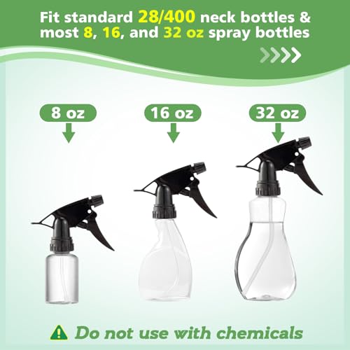 6pcs Spray Bottle Replacement Nozzle- Reusable Heavy Duty Mist Spray & Stream Sprayer Replacement Tops Fit Standard 28/400 Neck 32oz, 16oz, 8oz Bottles for Home Office Cleaning Household Gifts, Black