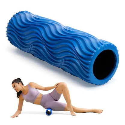 SUBCULTUREPICK Medium Density Foam Roller for Deep Tissue Muscle Massage | 15" Wave Textured Muscle Back Roller for Back and Leg Muscles - Self Myofascial Release of Painful, Fitness for Pilates, Yoga - color: Blue