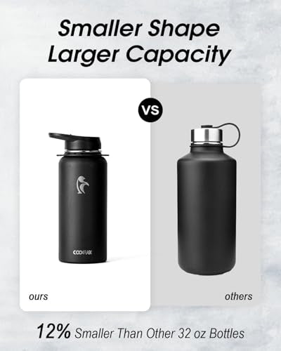 Coolflask 32 oz Water Bottle Insulated Stainless Steel with Strap - color: Magic Black, size: 32 Ounces
