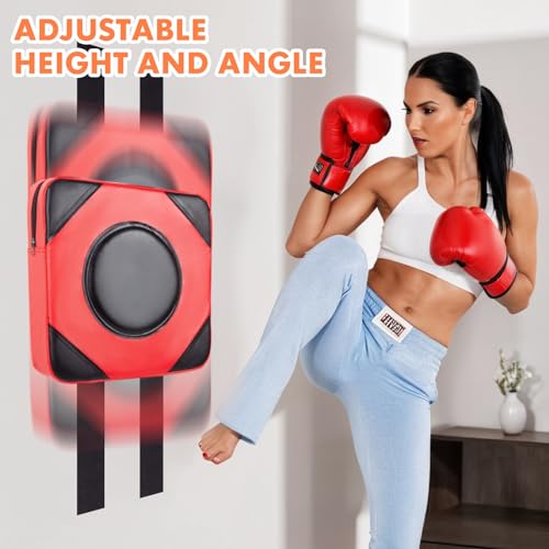 LuiceABC Wall Punching Boxing Pad, Wall Focus Target Foam, Boxing Fitness Wall Punch Bag, Leather and High Elastic Sponge Bag for Sports Training, Adjustable Height - style: Red