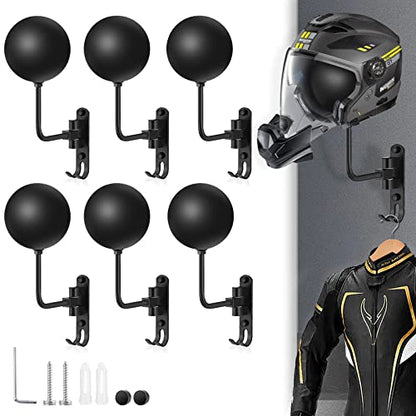 Kikerike Motorcycle Helmet Rack Wall Mount with 180 Degree Rotation and 2 Hooks - Metal Helmet Holder Display Stand, Black, 6 Pcs - color: Black(6PCS)