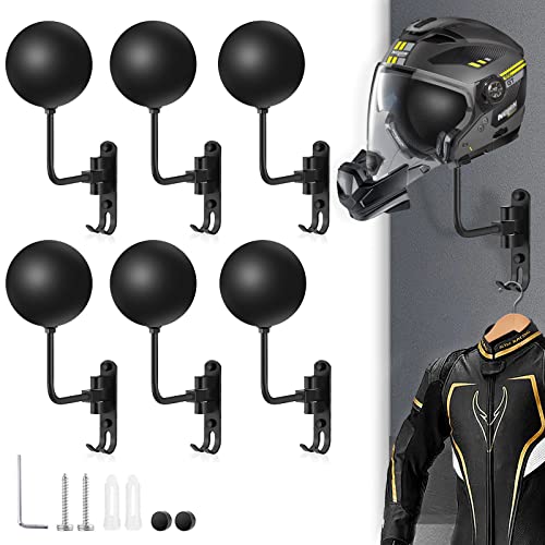 Kikerike Motorcycle Helmet Rack Wall Mount with 180 Degree Rotation and 2 Hooks - Metal Helmet Holder Display Stand, Black, 6 Pcs - color: Black(6PCS)