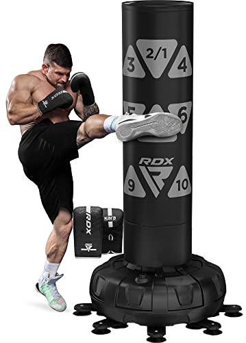 RDX XXL 330LBS Target Freestanding Punching Bag with Cover & Gloves – 72” Adult Heavy Pedestal Punch Bag Set - 17 Suction Cup 8 Extended Legs Stand Base - Kick Boxing MMA Muay Thai Home Gym Fitness - color: SILVER, size: 6FT
