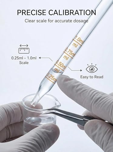 4-Pack 1mL Calibrated Glass Droppers with Measurement, Long & Short Bent & Straight Tips for Essential Oils, Lab, Feeding, Ear & Health Care