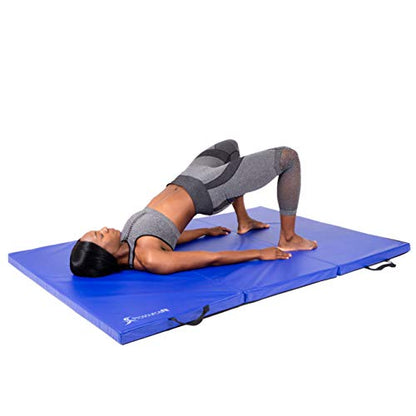 ProsourceFit Tri-Fold Folding Thick Exercise Mat 6’x4’ with Carrying Handles for Tumbling, Martial Arts, Gymnastics, Stretching, Core Workouts