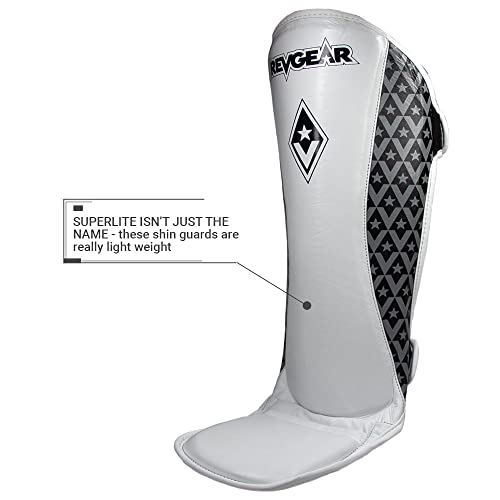 Revgear Superlite Light Weight Leather Shin Guards | for Martial Arts/MMA - color: White, size: XX-Large