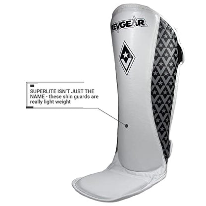 Revgear Superlite Light Weight Leather Shin Guards | for Martial Arts/MMA - color: White, size: XX-Large