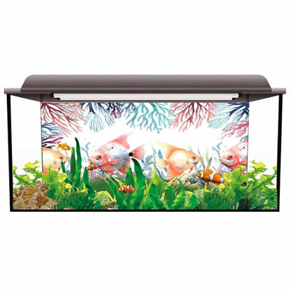Ocean Tropical Fish Aquarium Background 12x30 Inch Self-Adhesive Fish Tank Decorations, Coastal Blue Coral Marine Life Seagrass Decorative Fish Tank Background Polyester Aquarium Decor Poster