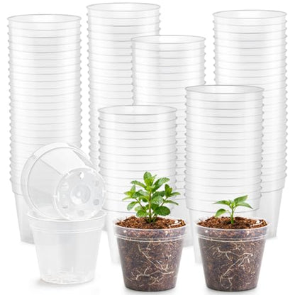 200 Pack 2.5 Inch Clear Nursery Pots with Drainage Hole, Transparent Seed Starter Pots, Sturdy Plastic Plant Pot for Planting Seedlings Vegetables Herbs, Gardening Gifts