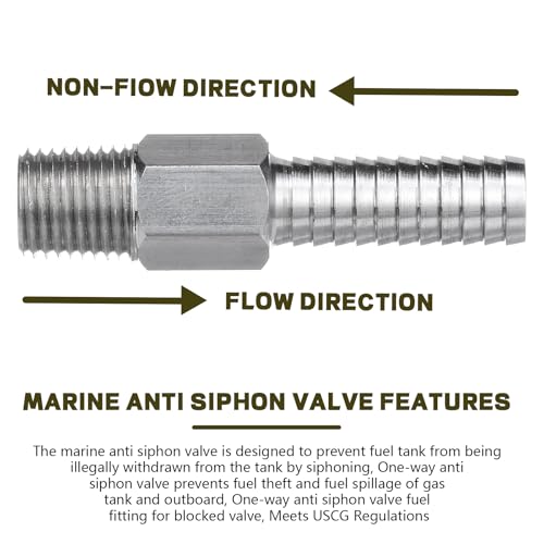 Marine Anti Siphon Valve Replacement for Boat Fuel Tank Pickup Tube to Prevents Fuel Theft and Fuel Spillage of Gas Tank Outboard, with 1/4" NPT, 3/8" Hose for Marine Fuel Tank Valve - Aluminum 2 PCS