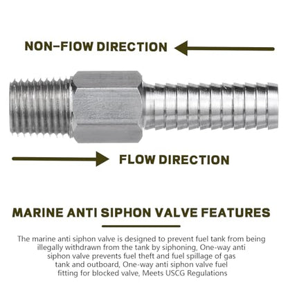 Marine Anti Siphon Valve Replacement for Boat Fuel Tank Pickup Tube to Prevents Fuel Theft and Fuel Spillage of Gas Tank Outboard, with 1/4" NPT, 3/8" Hose for Marine Fuel Tank Valve - Aluminum 2 PCS