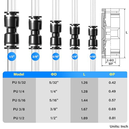 TAILONZ PNEUMATIC Black Straight 1/4 inch Tube OD Push to Connect Tube Fittings Push Lock PU-1/4 (Pack of 10) - color: Black-Straight, size: 1/4"OD 10PCS