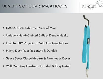 RTZEN Classic Farmhouse Wall Mount Multi-Use Wrought Iron Hook Set (3 Pack) - style: Double Round