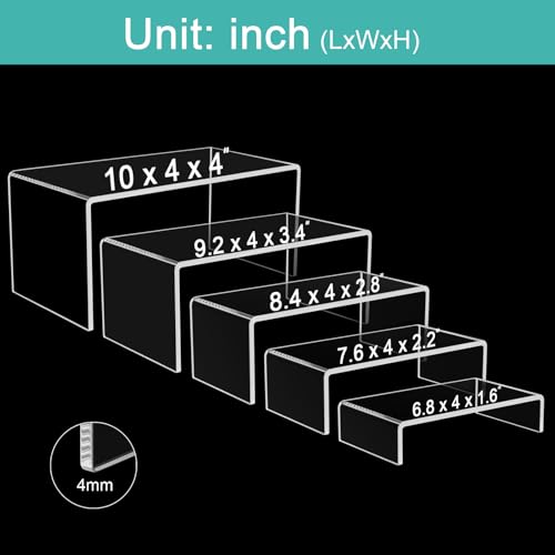 5 Pack acrylic display stand, Acrylic Display Risers, 5 Sizes Clear Product Stand, Jewelry Display Riser Shelf Showcase Fixtures For Collectibles Display, Figure Display - 6.8" to 10"