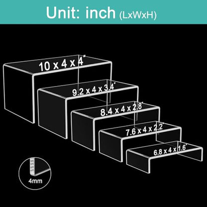 5 Pack acrylic display stand, Acrylic Display Risers, 5 Sizes Clear Product Stand, Jewelry Display Riser Shelf Showcase Fixtures For Collectibles Display, Figure Display - 6.8" to 10"