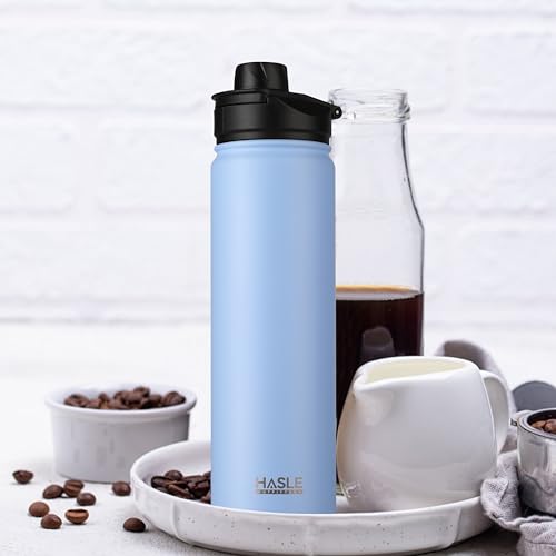 HASLE OUTFITTERS Insulated Water Bottle 22 oz Double Wall Stainless Steel Water Bottle Wide Mouth with Straw Lid & Spout Lid Keeps Cold or Hot(Blue,4) - color: Blue, size: 22oz- 4 Pack