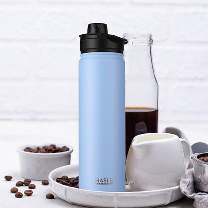 HASLE OUTFITTERS Insulated Water Bottle 22 oz Double Wall Stainless Steel Water Bottle Wide Mouth with Straw Lid & Spout Lid Keeps Cold or Hot(Blue,4) - color: Blue, size: 22oz- 4 Pack