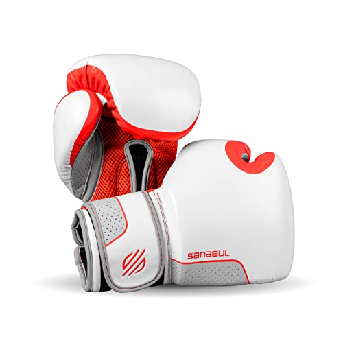 Sanabul Hyperstrike Boxing Gloves for Women, Kickboxing MMA Muay Thai Gloves, Training Sparring Punching Heavy Bag. - color: Red/White, size: 10 oz
