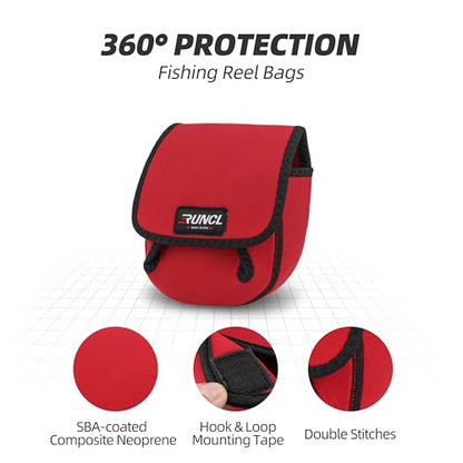 RUNCL Spinning Reel Bag – Protective Storage Pouch for Baitcasting Reels & Spinning Reels, Lightweight & Durable, Ideal for Freshwater & Saltwater Fishing Trips (Red & Black)