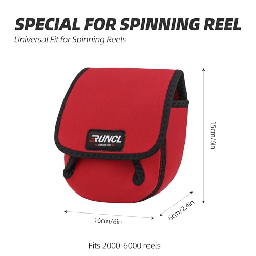RUNCL Spinning Reel Bag – Protective Storage Pouch for Baitcasting Reels & Spinning Reels, Lightweight & Durable, Ideal for Freshwater & Saltwater Fishing Trips (Red & Black)