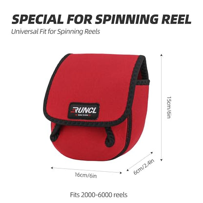 RUNCL Spinning Reel Bag – Protective Storage Pouch for Baitcasting Reels & Spinning Reels, Lightweight & Durable, Ideal for Freshwater & Saltwater Fishing Trips (Red & Black)