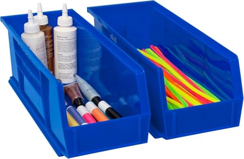 Akro-Mils 30234 AkroBins Plastic Storage Bins, Space-Saving Stackable Bins for Garage, Pantry, Craft Organization, 15" x 5" x 5", Blue, 12-Pack - color: Blue