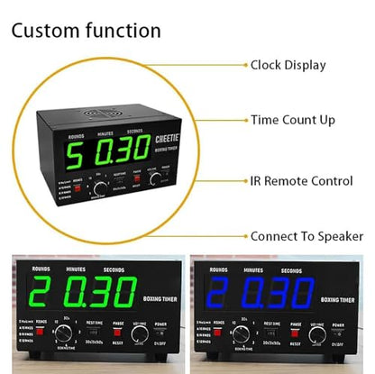 Professional Gym Interval Timer, Boxing Interval Clock with Large Clear LED Display and Buzzer, Volume Adjustable, Rest Time and Training Time Adjustable Flexibly, for Gym, Boxing Gym - color: Blue