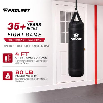 4 ft 80lb Heavy Boxing Punching Bag, Muay Thai, MMA, Strength Training Equipment, Hanging - color: Black, size: Filled with Bottom D-Ring