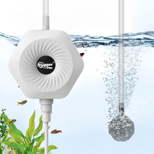 hygger Ultra Silent 1.5W Fish Bowl Aqaurium Mini Air Pump with Accessories, Oxygen Aerator Kit for Fish Tank 0.5-15 Gallon, Comes with 3/16 Inch Air Tubing, Air Stone, AC 110V/60HZ