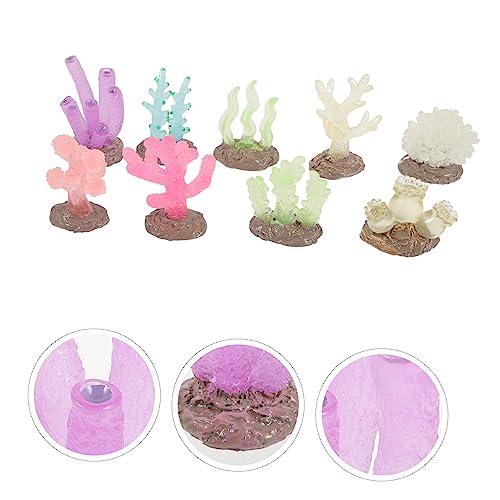 Lurrose 9Pcs Fish Tank Desktop Artificial Plant Coral Reef Accessories Mini Crafts Fish Decorations for Tank Fake Coral Decoration Reef Small Aquarium Delicate