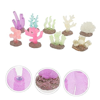 Lurrose 9Pcs Fish Tank Desktop Artificial Plant Coral Reef Accessories Mini Crafts Fish Decorations for Tank Fake Coral Decoration Reef Small Aquarium Delicate