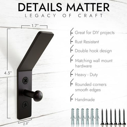 RTZEN Classic Farmhouse Wall Mount Multi-Use Wrought Iron Hook Set (3 Pack) - style: Double Hammer Nail