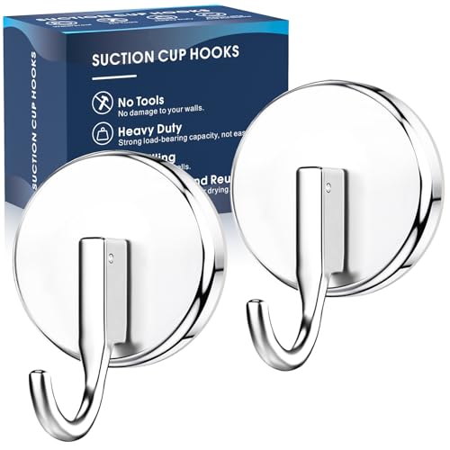 Suction Cup Hooks for Shower, Shower Hooks Mounting on Glass Doors, Tile, Mirrors, Metals,Hook for Hanging Towels, Robe, Loofah, Jackets-Chrome(2 Pack) - color: 2pcs Chrome