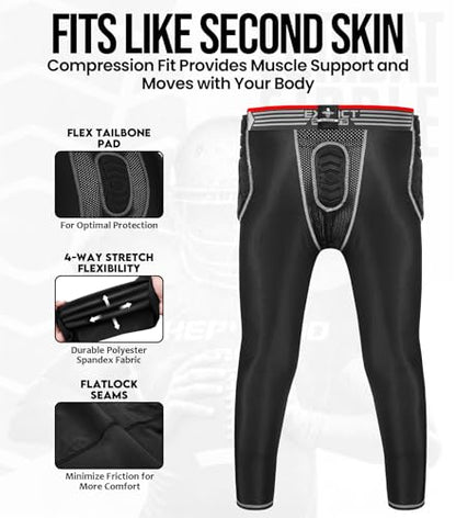 Exxact Sports Combat 7-Pad 3/4 Men's Padded Compression Leggings - color: Black, size: Adult 2X-Large