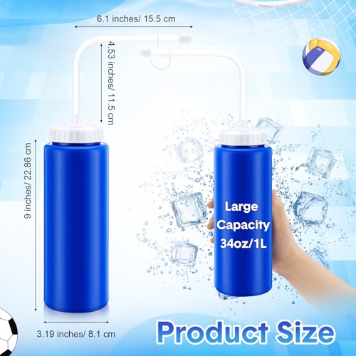 8 Pack Hockey Water Bottles 1 Liter Easy Squeeze Plastic 34 oz Sports Water Bottles with Long Straws for Hockey, Lacrosse, Football, Soccer, Baseball, Gym Sports Helmets(Blue) - color: Blue
