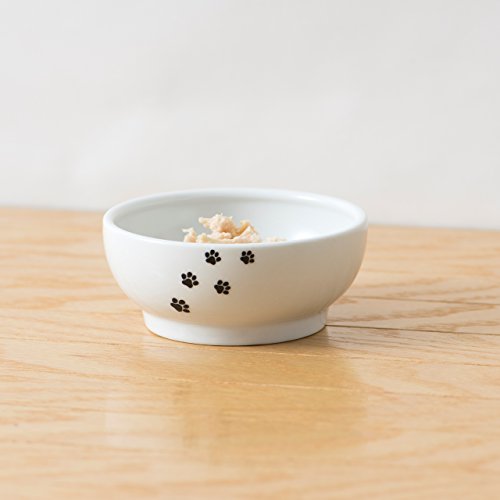 Necoichi Cat Food Bowl & Water Bowl - Shallow Wide Cute Cats Dish - Prevents Neck & Whisker Fatigue - Dishwasher & Microwave Safe - No Spill Ceramic Cat Bowl for Indoor Cats & Kittens (Paw Style) - color: Cat-