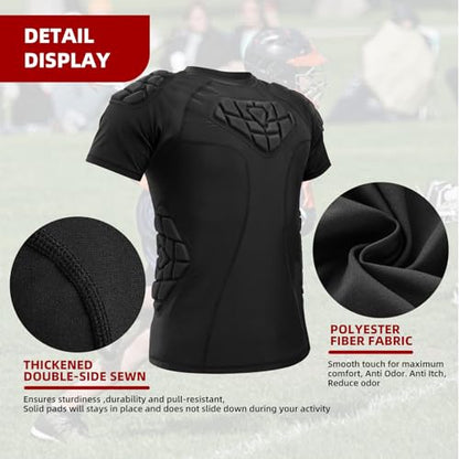 Zicac Men's Sports Shock Rash Guard Compression Padded Shirt Soccer Basketball Protective Gear Chest Rib Guards - color: Black-2, size: Large