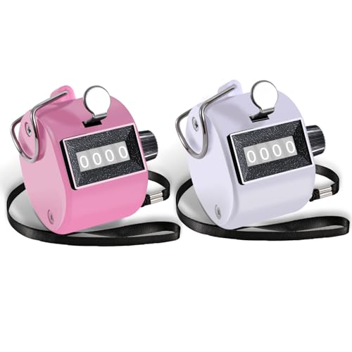 TESEAS Clicker Counter Handheld Tally Counter 4-Digit Number Counter, 2 Pack Hand Mechanical Counters Clickers Pitch Umpire Click Counter for Coaching, Knitting, People, Lap, Fishing, Golf, - color: Pink White