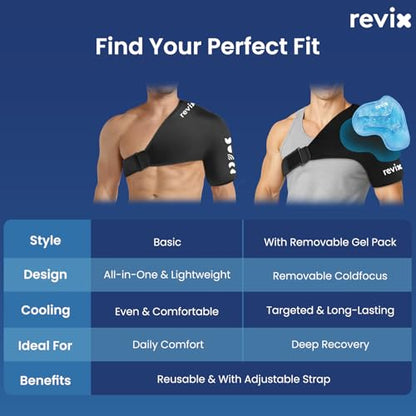 REVIX XL Shoulder Ice Pack Wrap for Rotator Cuff, with Removable Gel Pack - size: XL, style: With Removable Gel Pack