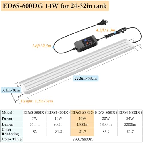 24-30in Plant Growth Aquarium LED Light with Timer, Full Spectrum Auto 24/7 Lighting Cycle& 10-Level Brightness Adjustment, Fish Tank Light with Extendable Brackets