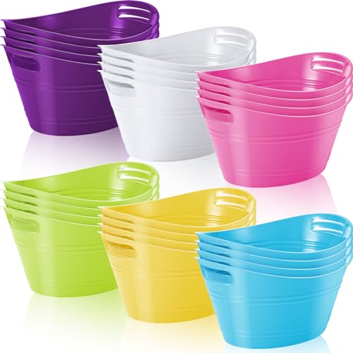 24 Pcs Oval Storage Tub with Handles, 4.5l Plastic Ice Buckets Bulk for Wine Beer Champagne Drink Cooler Beverage Storage Tub for Parties BBQ Weddings Outdoor Celebration(Pastel Colors) - color: Pastel Colors