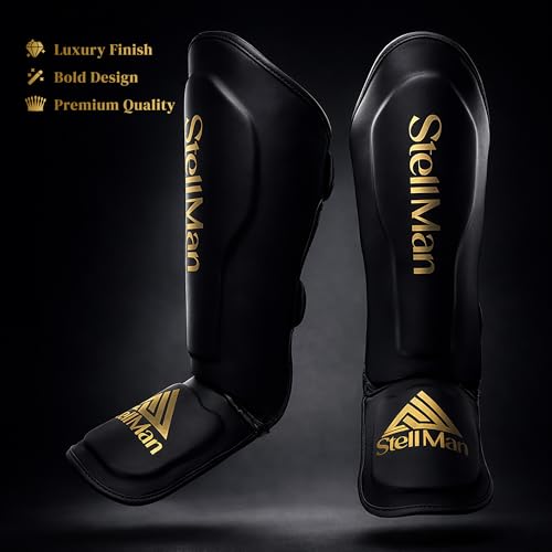 MMA Shin Guards for Men & Women | Lightweight Kickboxing Shin Pads with Foot Protection | Muay Thai, Sparring, Martial Arts & MMA Training Gear - size: Small-Medium