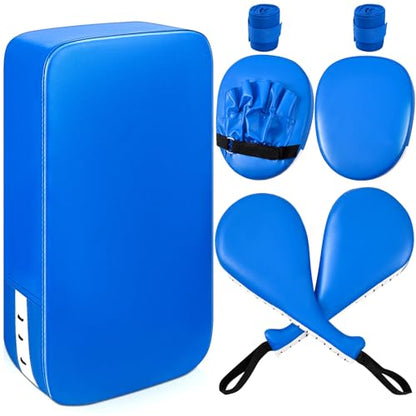 Poen 7 in 1 Taekwondo Kick Pad Boxing Training Equipment Punching Mitts Martial Arts Wrist Band Adjustable Soft Pads Set for Karate Muay Thai MMA Training - color: Blue