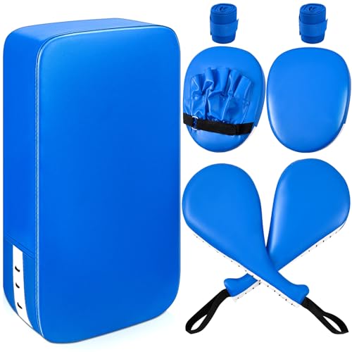 Poen 7 in 1 Taekwondo Kick Pad Boxing Training Equipment Punching Mitts Martial Arts Wrist Band Adjustable Soft Pads Set for Karate Muay Thai MMA Training - color: Blue