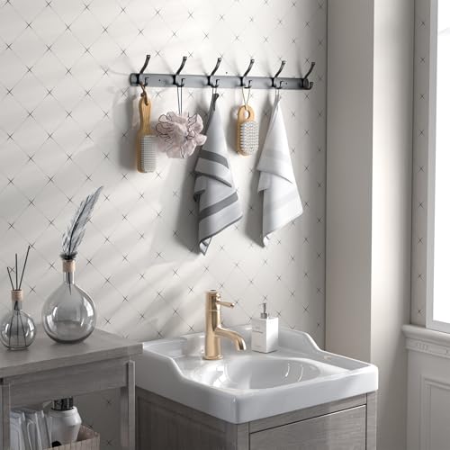 Wall Mount Coat Rack 2 Pack, Black Coat Hooks Hanger with 6 Double Hooks - color: Black, size: 2 Pack(6 hooks)