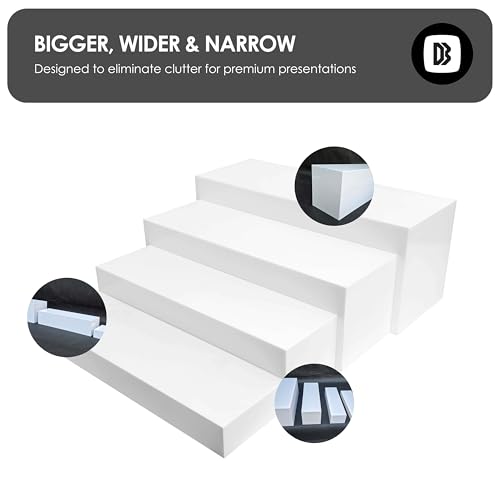4cs Large Rectangle White Acrylic Buffet Riser Set Sizes (13" to 15") - Buffet Risers for Buffet Table, Display Stand Shelf for Catering Dessert Collectibles Jewelry Figures Show, Stackable Food Risers With Hollow Bottoms
