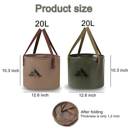 2Pcs Collapsible Bucket with Handle, 10 Gallon(20L+20L), Multifunctional Water Basin, Folding Tub, Portable Bin, Ultra Lightweight Outdoor Basin Bucket, Folding for Fishing, Camping, Hiking