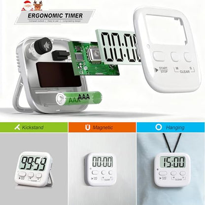 Antonki 2 Pack Digital Timer for Kids Classroom Kitchen Timers for Cooking - color: Pure White *2